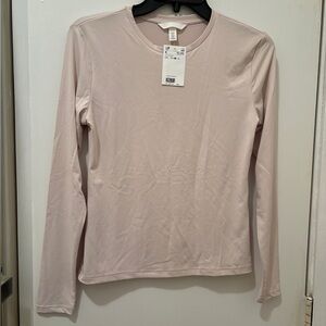 H&M: Fitted Long Sleeve Microfiber Soft Top, Color: Beige/Cream, Size: Medium